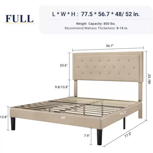 Allewie Queen Size Button Tufted Platform Bed FrameFabric Upholstered Bed Frame with Adjustable HeadboardWood Slat SupportMattress FoundationDark Grey QueenBeige