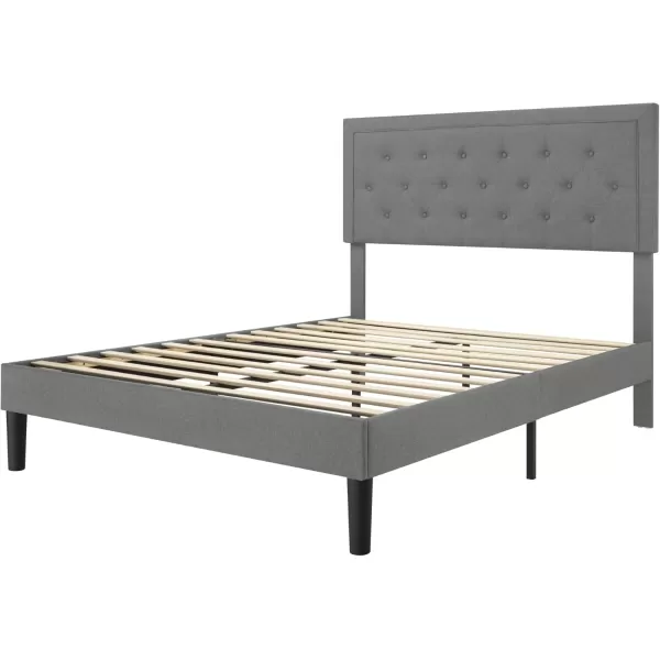 Allewie Queen Size Button Tufted Platform Bed FrameFabric Upholstered Bed Frame with Adjustable HeadboardWood Slat SupportMattress FoundationDark Grey QueenLight Grey