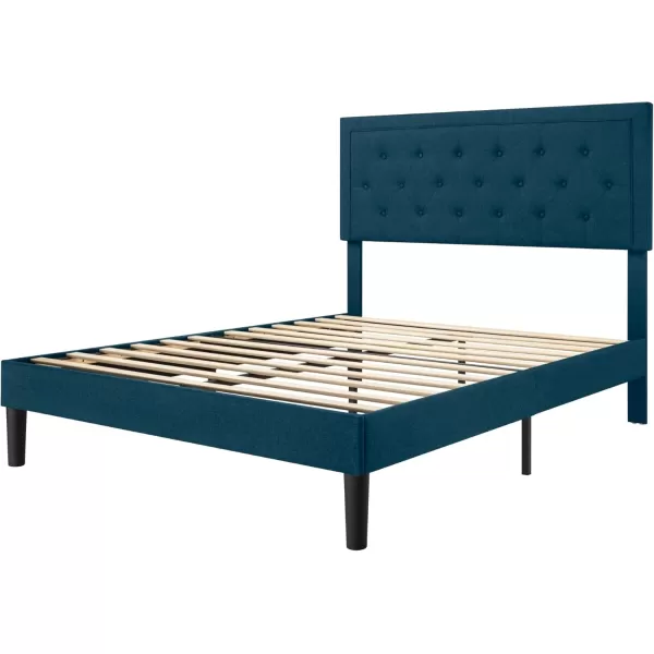 Allewie Queen Size Button Tufted Platform Bed FrameFabric Upholstered Bed Frame with Adjustable HeadboardWood Slat SupportMattress FoundationDark Grey QueenBlue