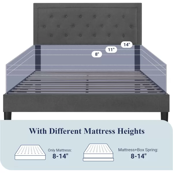 Allewie Queen Size Button Tufted Platform Bed FrameFabric Upholstered Bed Frame with Adjustable HeadboardWood Slat SupportMattress FoundationDark Grey QueenDark Grey