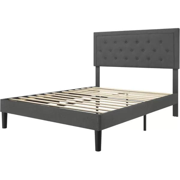 Allewie Queen Size Button Tufted Platform Bed FrameFabric Upholstered Bed Frame with Adjustable HeadboardWood Slat SupportMattress FoundationDark Grey QueenDark Grey