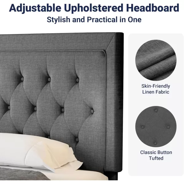 Allewie Queen Size Button Tufted Platform Bed FrameFabric Upholstered Bed Frame with Adjustable HeadboardWood Slat SupportMattress FoundationDark Grey QueenDark Grey