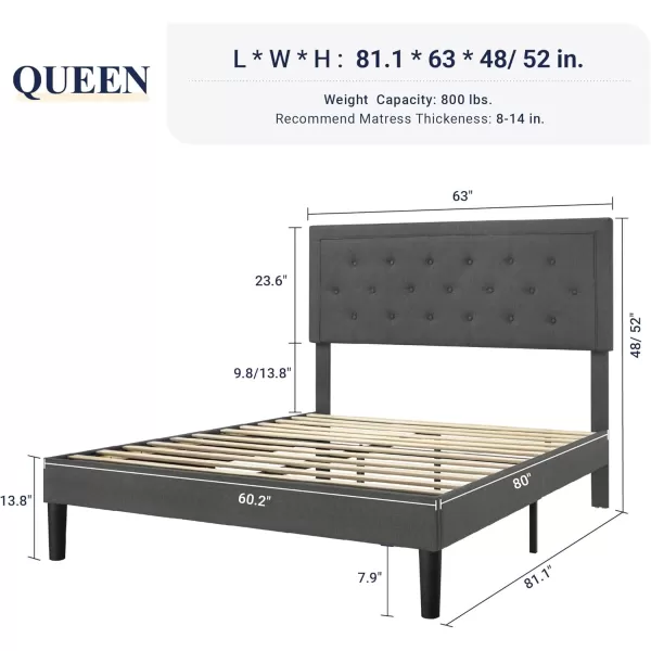 Allewie Queen Size Button Tufted Platform Bed FrameFabric Upholstered Bed Frame with Adjustable HeadboardWood Slat SupportMattress FoundationDark Grey QueenDark Grey