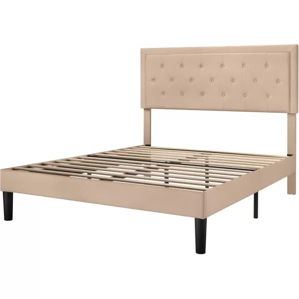 Allewie Queen Size Button Tufted Platform Bed FrameFabric Upholstered Bed Frame with Adjustable HeadboardWood Slat SupportMattress FoundationDark Grey QueenBeige