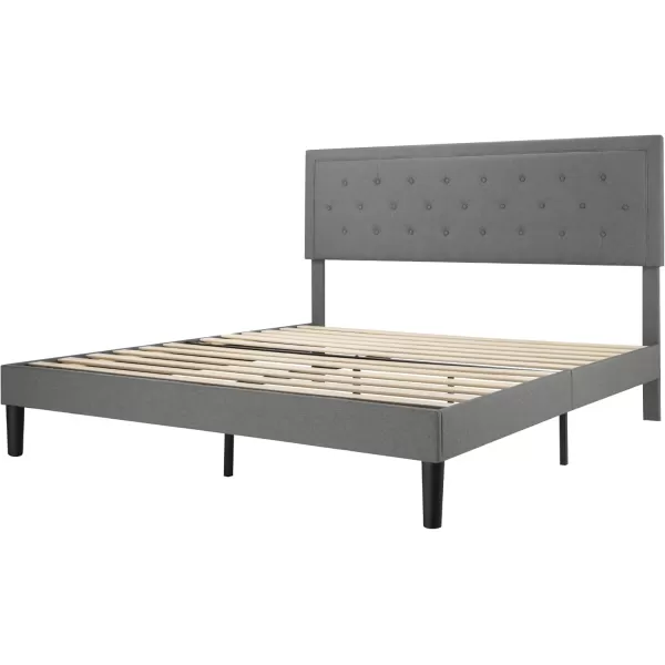 Allewie Queen Size Button Tufted Platform Bed FrameFabric Upholstered Bed Frame with Adjustable HeadboardWood Slat SupportMattress FoundationDark Grey QueenLight Grey