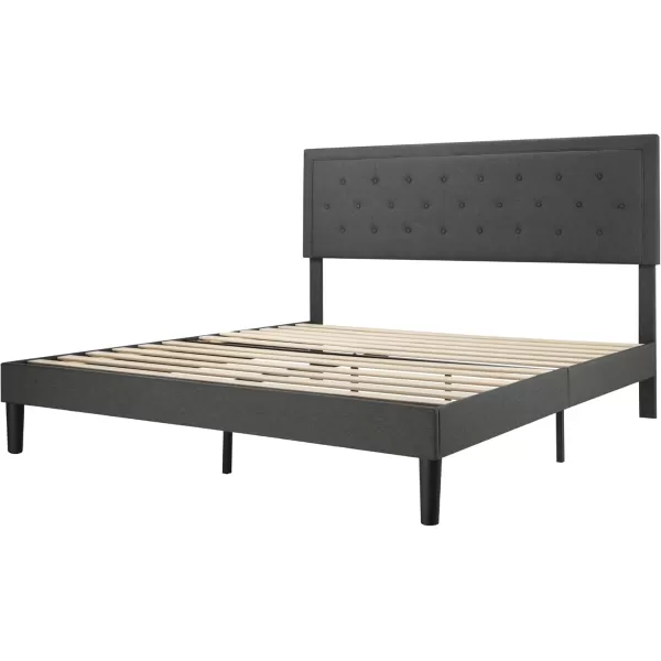 Allewie Queen Size Button Tufted Platform Bed FrameFabric Upholstered Bed Frame with Adjustable HeadboardWood Slat SupportMattress FoundationDark Grey QueenDark Grey