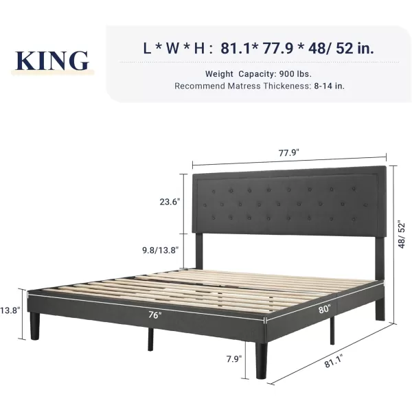 Allewie Queen Size Button Tufted Platform Bed FrameFabric Upholstered Bed Frame with Adjustable HeadboardWood Slat SupportMattress FoundationDark Grey QueenDark Grey