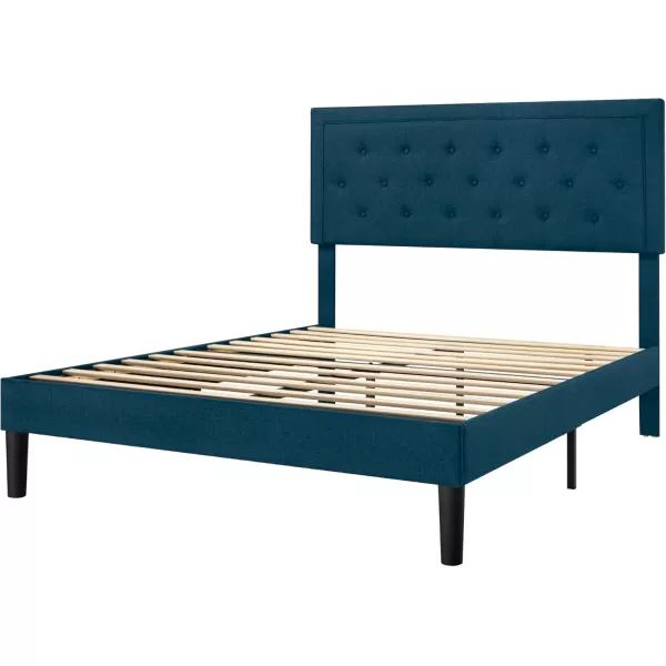 Allewie Queen Size Button Tufted Platform Bed FrameFabric Upholstered Bed Frame with Adjustable HeadboardWood Slat SupportMattress FoundationDark Grey QueenBlue