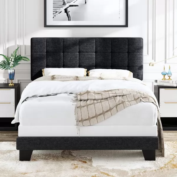 Allewie Queen Size Panel Bed Frame with Adjustable Headboard for High ProfileFabric UpholsteredSquare Stitched Padded HeadboardBox Spring or Bunkie Board RequiredDark GreyGrey