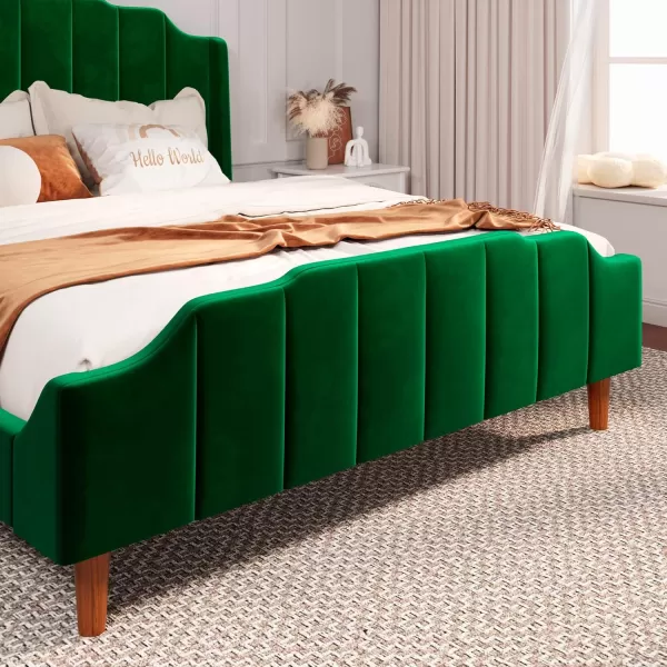 Allewie Queen Size Velvet Bed Frame Upholstered Platform Bed with Vertical Headboard and Footboard Solid Wood Leg and Strong Slats Support No Box Spring Needed Easy Assembly BlueGreen