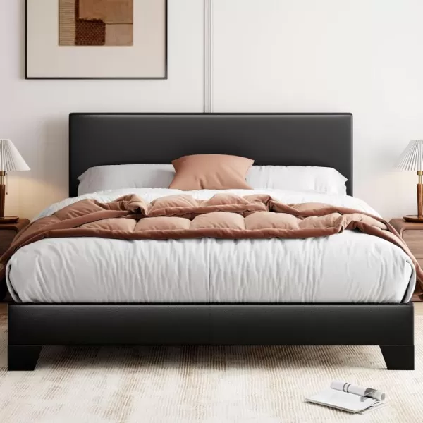 Allewie King Size Bed Frame with Adjustable Headboard Upholstered Platform Bed with Wood Slats Heavy Duty Mattress Foundation No Box Spring Needed NoiseFree Easy Assembly Dark GreyCool Black