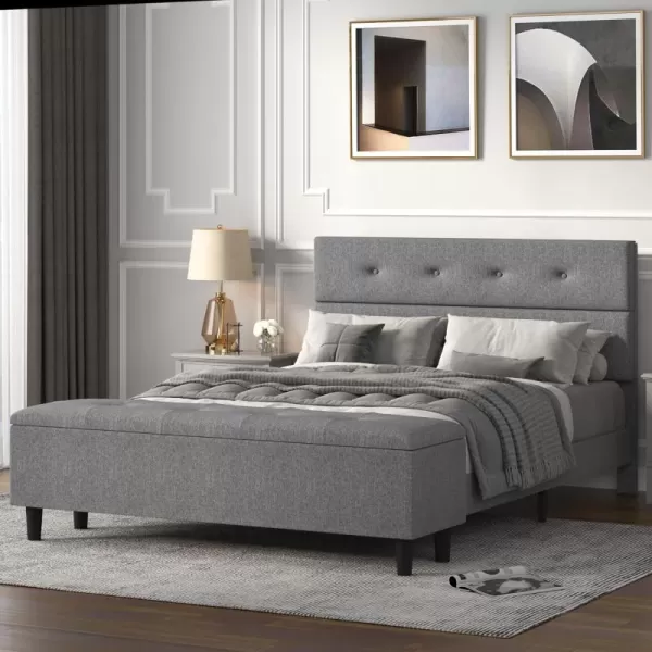 Allewie Queen Bed Frame with 120L Ottoman Storage Upholstered Platform Bed Frame with Mattress Foundation Wood Slat Support No Box Spring Needed GreyGrey