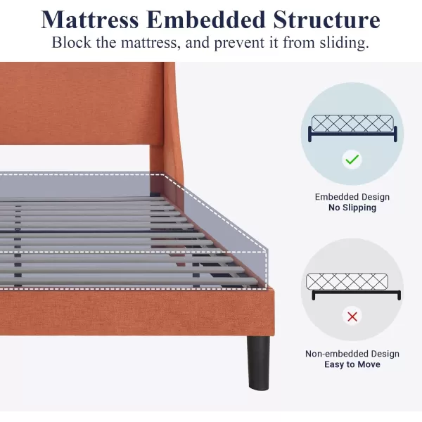 imageAllewie King Size Bed Frame Platform Bed Frame with Upholstered Headboard Modern Deluxe Wingback Wood Slat Support Mattress Foundation Peacock GreenBurnt Orange