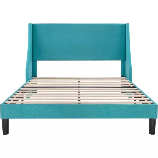 imageAllewie King Size Bed Frame Platform Bed Frame with Upholstered Headboard Modern Deluxe Wingback Wood Slat Support Mattress Foundation Peacock GreenPeacock Green