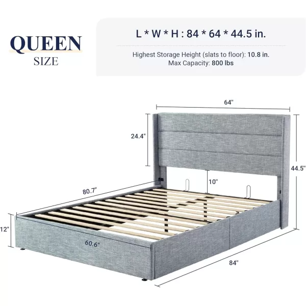 imageAllewie Queen Size Velvet Lift Up Storage Bed Modern Wingback Headboard Hydraulic Storage No Box Spring Needed BlackBlue Grey