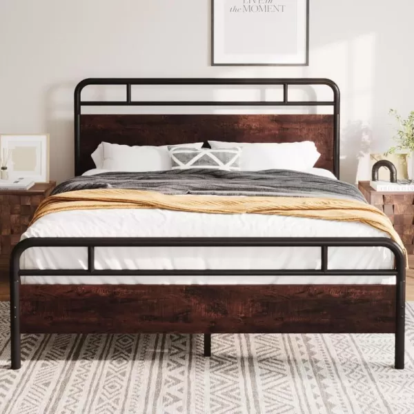 imageAllewie Full Size Platform Bed Frame with Wooden Headboard and Footboard Heavy Duty 13 Metal Slats Support Under Bed Storage No Box Spring Needed Noise Free Easy Assembly MahoganyMahogany