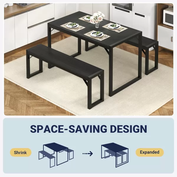 imageAllewie 3Piece Kitchen Dining Table Sets with Benches Sturdy Triangle Structure SpaceSaving Multifunctional for Dining RoomLiving RoomStudio Black ampamp BlackBlack  Black