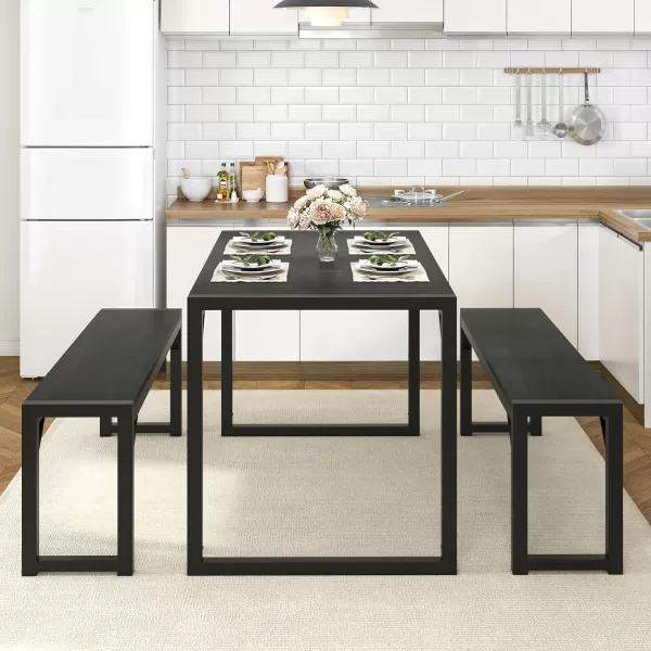 imageAllewie 3Piece Kitchen Dining Table Sets with Benches Sturdy Triangle Structure SpaceSaving Multifunctional for Dining RoomLiving RoomStudio Black ampamp BlackBlack  Black