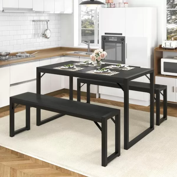 imageAllewie 3Piece Kitchen Dining Table Sets with Benches Sturdy Triangle Structure SpaceSaving Multifunctional for Dining RoomLiving RoomStudio Black ampamp BlackBlack  Black