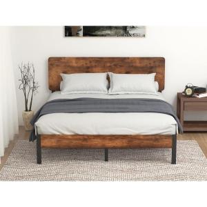 imageAllewie Full Size Platform Bed Frame with Wood headboard and Metal SlatsRustic Country Style Mattress FoundationBox Spring OptionalStrong Metal Slats SupportEasy AssemblyQueen