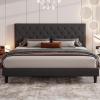 imageAllewie Queen Bed Frame with Adjustable Diamond Stitched Button Tufted HeadboardFaux Leather Upholstered Platform Bed with EasyAssembly Wood slats BlackDark Grey