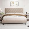imageAllewie Queen Bed Frame with Adjustable Diamond Stitched Button Tufted HeadboardFaux Leather Upholstered Platform Bed with EasyAssembly Wood slats BlackBeige