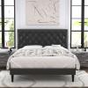 imageAllewie Queen Bed Frame with Adjustable Diamond Stitched Button Tufted HeadboardFaux Leather Upholstered Platform Bed with EasyAssembly Wood slats BlackBlack