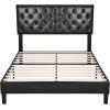 imageAllewie Queen Bed Frame with Adjustable Diamond Stitched Button Tufted HeadboardFaux Leather Upholstered Platform Bed with EasyAssembly Wood slats BlackDeep Black