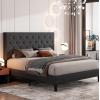 imageAllewie Queen Bed Frame with Adjustable Diamond Stitched Button Tufted HeadboardFaux Leather Upholstered Platform Bed with EasyAssembly Wood slats BlackDark Grey
