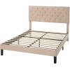 imageAllewie Queen Bed Frame with Adjustable Diamond Stitched Button Tufted HeadboardFaux Leather Upholstered Platform Bed with EasyAssembly Wood slats BlackBeige