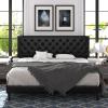 imageAllewie Queen Bed Frame with Adjustable Diamond Stitched Button Tufted HeadboardFaux Leather Upholstered Platform Bed with EasyAssembly Wood slats BlackDeep Black
