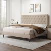 imageAllewie Queen Bed Frame with Adjustable Diamond Stitched Button Tufted HeadboardFaux Leather Upholstered Platform Bed with EasyAssembly Wood slats BlackBeige