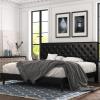 imageAllewie Queen Bed Frame with Adjustable Diamond Stitched Button Tufted HeadboardFaux Leather Upholstered Platform Bed with EasyAssembly Wood slats BlackDeep Black