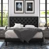 imageAllewie Queen Bed Frame with Adjustable Diamond Stitched Button Tufted HeadboardFaux Leather Upholstered Platform Bed with EasyAssembly Wood slats BlackDeep Black