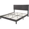 imageAllewie Queen Bed Frame with Adjustable Diamond Stitched Button Tufted HeadboardFaux Leather Upholstered Platform Bed with EasyAssembly Wood slats BlackDark Grey