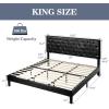 imageAllewie Queen Bed Frame with Adjustable Diamond Stitched Button Tufted HeadboardFaux Leather Upholstered Platform Bed with EasyAssembly Wood slats BlackBlack
