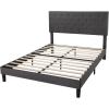 imageAllewie Queen Bed Frame with Adjustable Diamond Stitched Button Tufted HeadboardFaux Leather Upholstered Platform Bed with EasyAssembly Wood slats BlackDark Grey