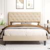 imageAllewie Queen Bed Frame with Adjustable Diamond Stitched Button Tufted HeadboardFaux Leather Upholstered Platform Bed with EasyAssembly Wood slats BlackBeige