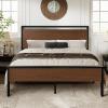 imageAllewie Twin Size Platform Bed Frame with Wooden Headboard and Footboard Heavy Duty Metal Slats Support No Box Spring Needed UnderBed Storage Noise Free Easy Assembly Black OakWalnut