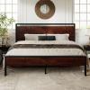 imageAllewie Twin Size Platform Bed Frame with Wooden Headboard and Footboard Heavy Duty Metal Slats Support No Box Spring Needed UnderBed Storage Noise Free Easy Assembly Black OakMahogany