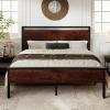 imageAllewie Twin Size Platform Bed Frame with Wooden Headboard and Footboard Heavy Duty Metal Slats Support No Box Spring Needed UnderBed Storage Noise Free Easy Assembly Black OakMahogany