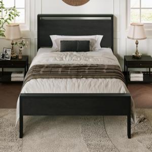 imageAllewie Twin Size Platform Bed Frame with Wooden Headboard and Footboard Heavy Duty Metal Slats Support No Box Spring Needed UnderBed Storage Noise Free Easy Assembly Black OakBlack Oak