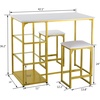image:imageAllewie 3Piece Counter Height Dining Table Set Kitchen Dining Pub Bar Table with 2 Upholstered Stools amp 3 Open Storage Shelves Metallic Gold
