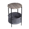 image:imageAllewie Round Side Table with Fabric Storage Basket Metal Side Table Small Bedside Table Coffee Table Nightstand with Wooden Top for Living Room Bedroom Gray
