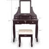 image:imageAllewie Vanity TableMakeup Vanity Set Dressing Table with 5 Crystal Handle DrawersMirrorCushioned Stool for Corner BedroomHome DecorDark Brown