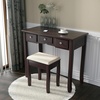 image:imageAllewie Vanity TableMakeup Vanity Set Dressing Table with 5 Crystal Handle DrawersMirrorCushioned Stool for Corner BedroomHome DecorDark Brown
