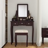 image:imageAllewie Vanity TableMakeup Vanity Set Dressing Table with 5 Crystal Handle DrawersMirrorCushioned Stool for Corner BedroomHome DecorDark Brown