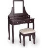 image:imageAllewie Vanity TableMakeup Vanity Set Dressing Table with 5 Crystal Handle DrawersMirrorCushioned Stool for Corner BedroomHome DecorDark Brown