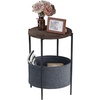image:imageAllewie Round Side Table with Fabric Storage Basket Metal Side Table Small Bedside Table Coffee Table Nightstand with Wooden Top for Living Room Bedroom Gray