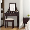 image:imageAllewie Vanity TableMakeup Vanity Set Dressing Table with 5 Crystal Handle DrawersMirrorCushioned Stool for Corner BedroomHome DecorDark Brown